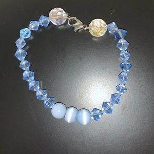Blue jade and swarovski crystal necklace